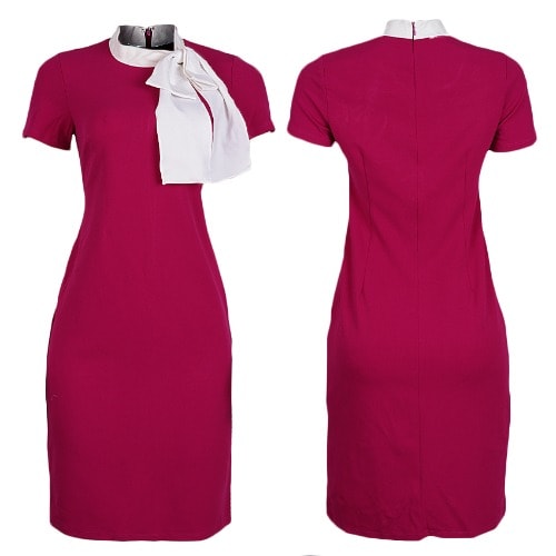 White Bow Necktie  Dress - Pink Magenta