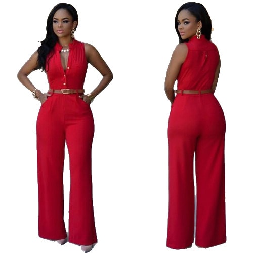 Sleeveless Wide Leg Jumpsuit - Red