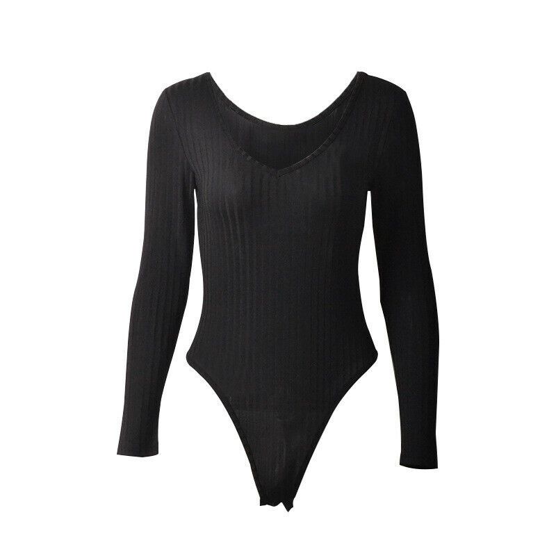 Women Solid Knitted Bodysuits Body Tops Bodycon  Off Shoulder Long Sleeve Slim