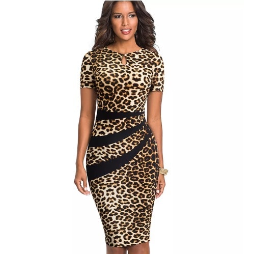 Leopard Print Patch Work Bodycon Dress