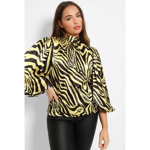 Lemon Print Sleeves Satin Blouse
