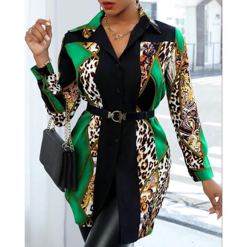 Women's Corporate Top - Green Patterned