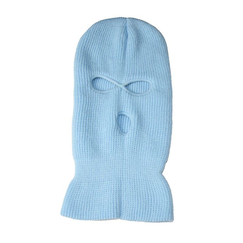 Ski Mask 3 Holes Balaclava Full Face Windproof Knit Hat Sport Beanies Winter-light Blue