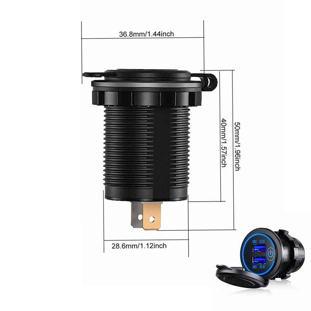 （Blue Light）36W Quick Charge 3.0 USB Car Charger Socket Waterproof 12V/24V Dual QC3.0 USB Fast Charger Socket With Touch Switch Power Outlet