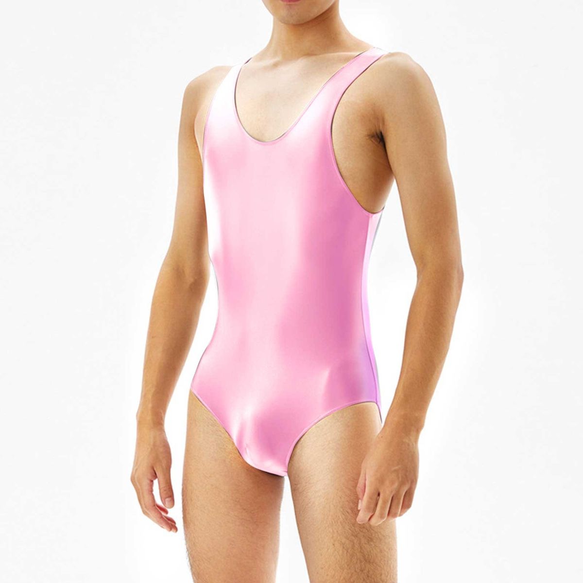 Men  Tank Tops Underwear Jumpsuit Men'S Bag Glossy Silky Tight Bodysuit Y