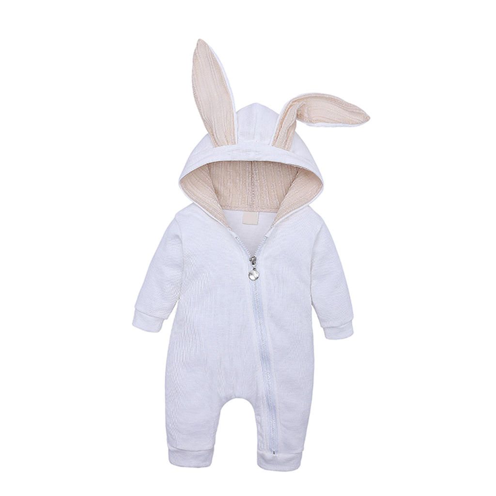 Baby Kids Boys Girls Infant Hooded Romper Jumpsuit White (0-3 Months)