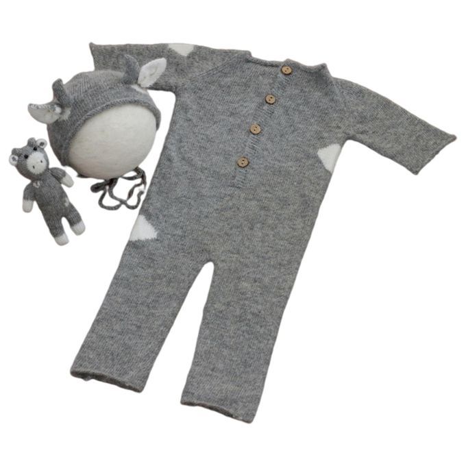 Baby Jumpsuit Knitted Cotton Cute Cow For Halloween Birthday Gray