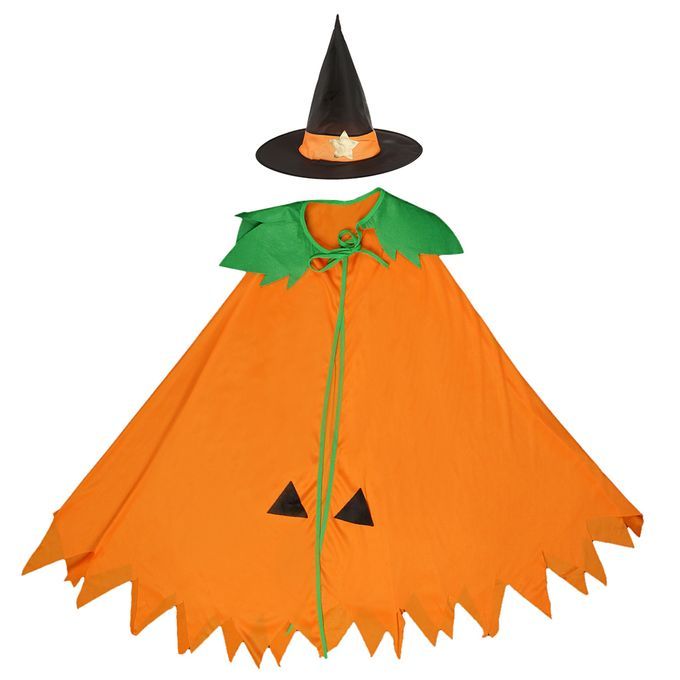 Halloween Pumpkin Cape Cloak With Cone Hat Costume Cosplay Fancy Dress