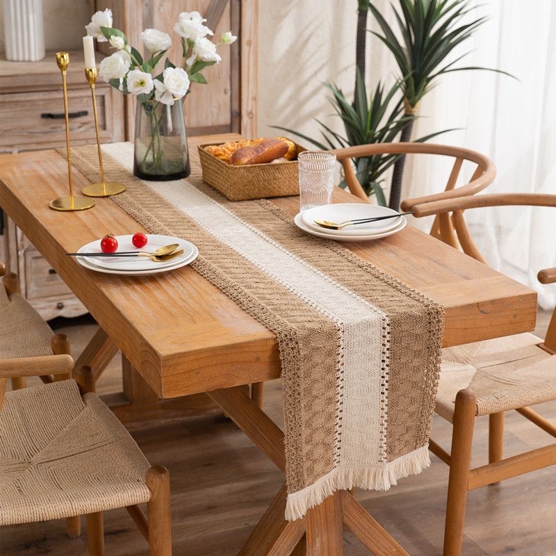 2 PCS Tassel Striped Rhombus Table Runner, Size: 30x240cm