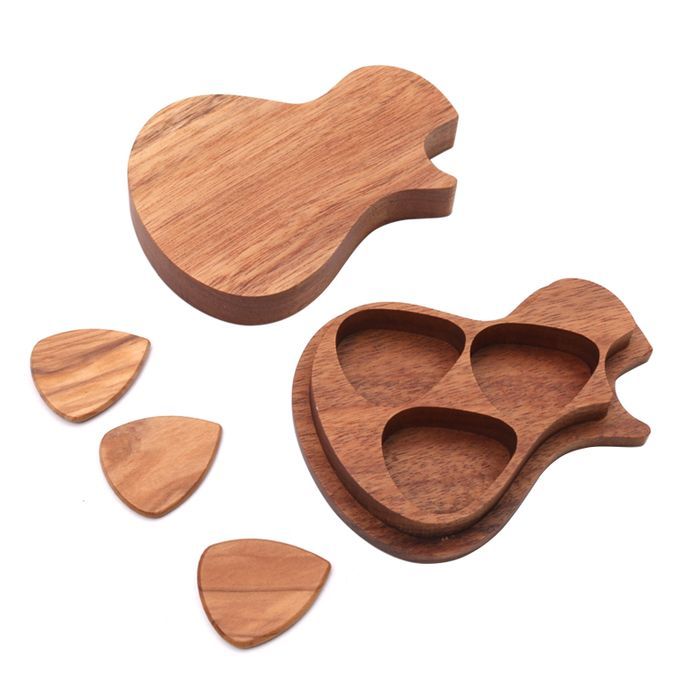 Delicate Wooden Guitar Pick Set Plectrum Storage Holder-