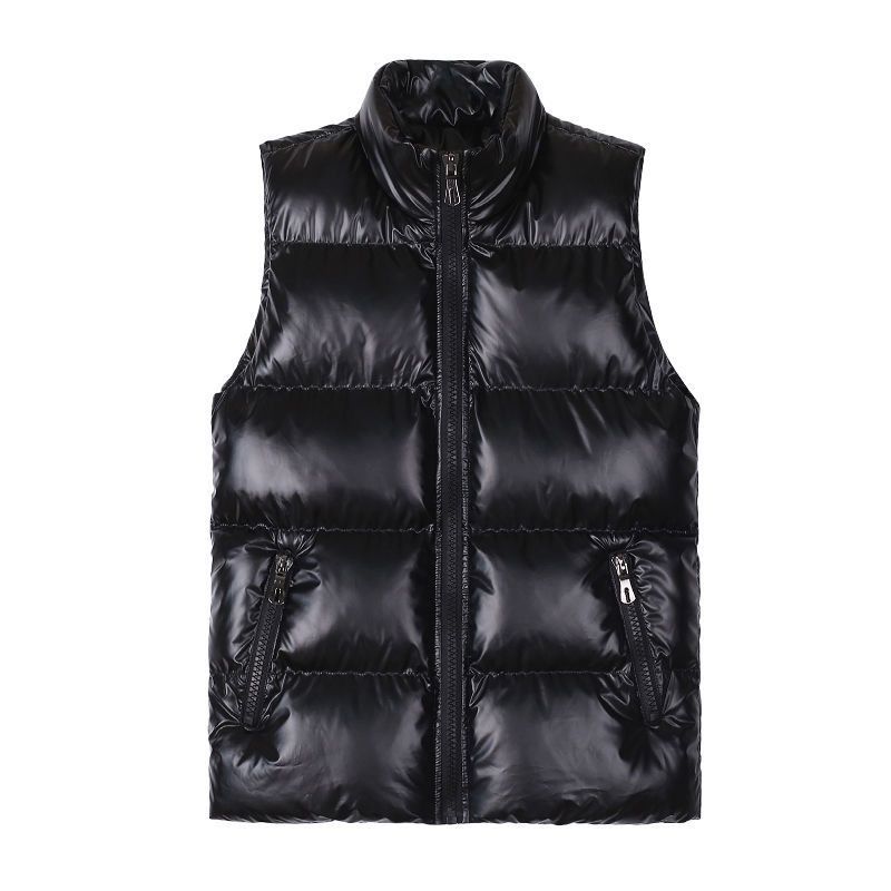 Aiwetin Men Winter Vests Hooded Women Short Bright Color Vest Cotton Padded Jacket Sleeveless Female Winter Waistcoat Vest-glossy Black
