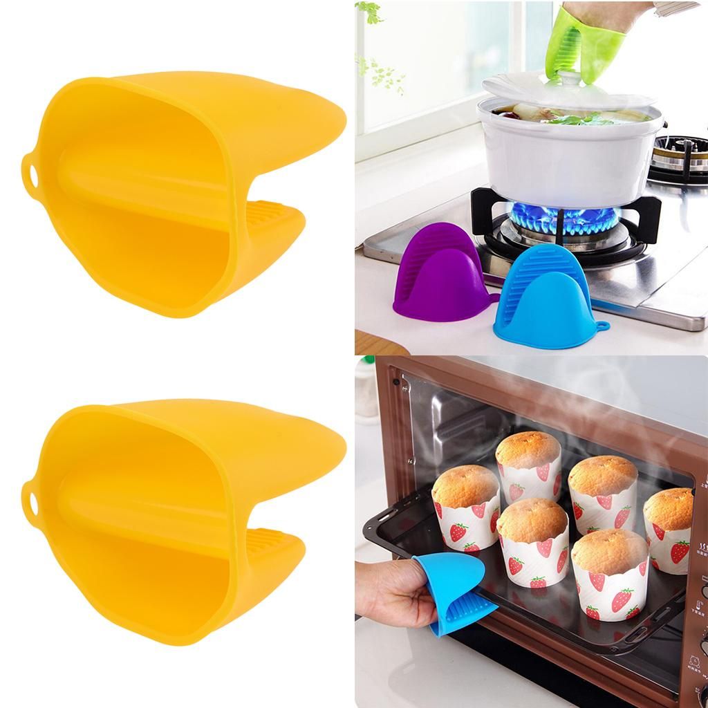 2pcs Baking Pinch Grip Silicone Hot Pot Holder Oven Glove Mini Yellow