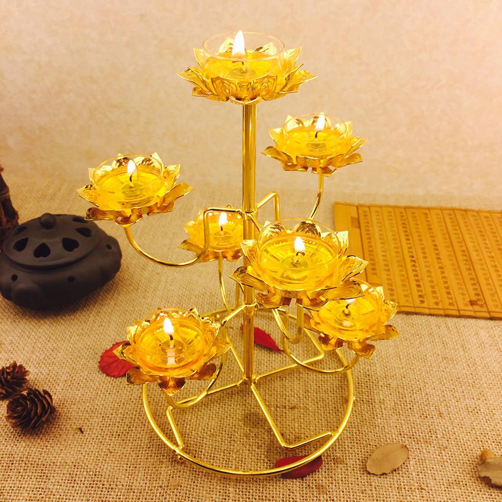 Vintage Style Metal Lotus Carved Candle Holder Stand Buddha
