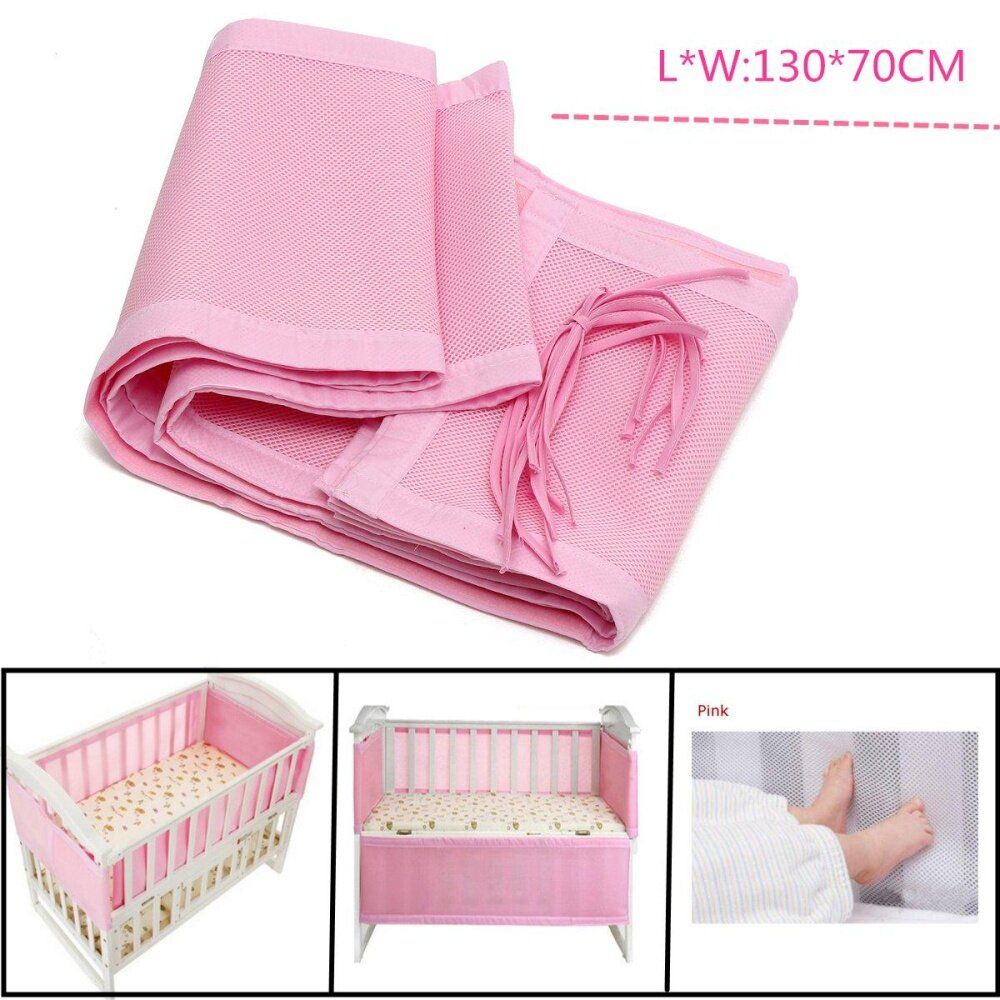 130x70cm Pink Breathable Infant Baby Bed Mesh Bumper Crib Liner Protection Pad