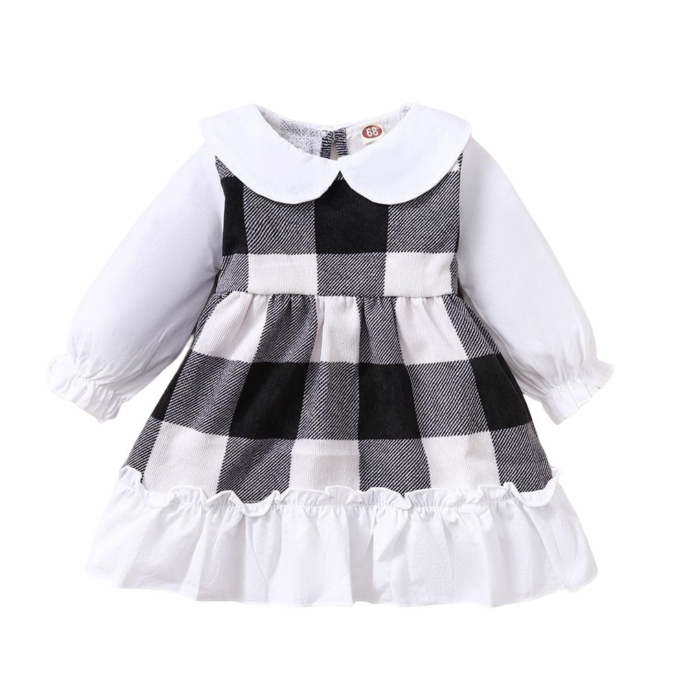 0-2 Years Infant Baby Girl Dress/Ruffle Peter Pan Collar Plaid Dress