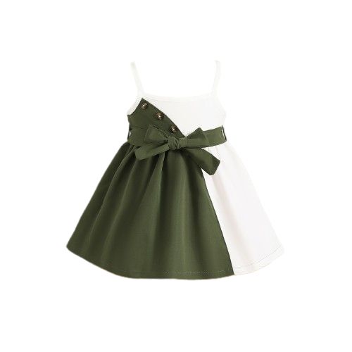 Infant Baby Girl Green White Color Matching Slip Dress