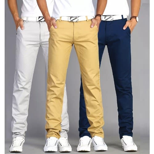 3pcs Smart Cotton Chinos- Off White, Blue & Cream