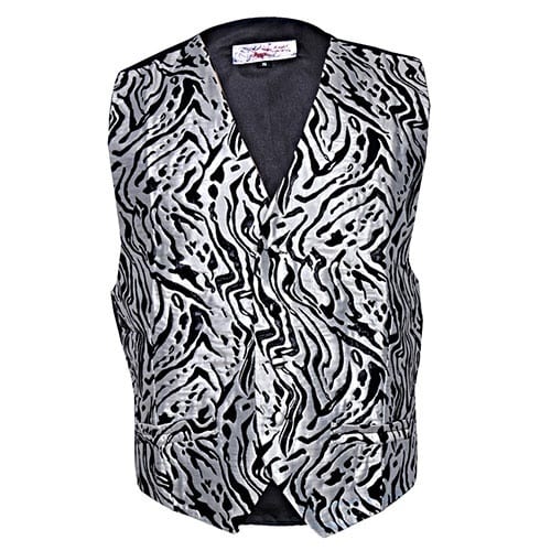Men's Patterned Single Breasted Waistcoat - Silver & Black