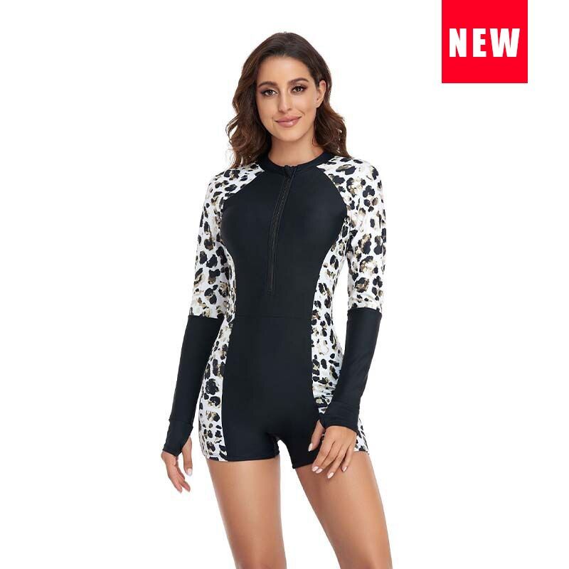 2022 One Piece Long Sleeves Swimsuit Women Female Zipper Surf-Type 4