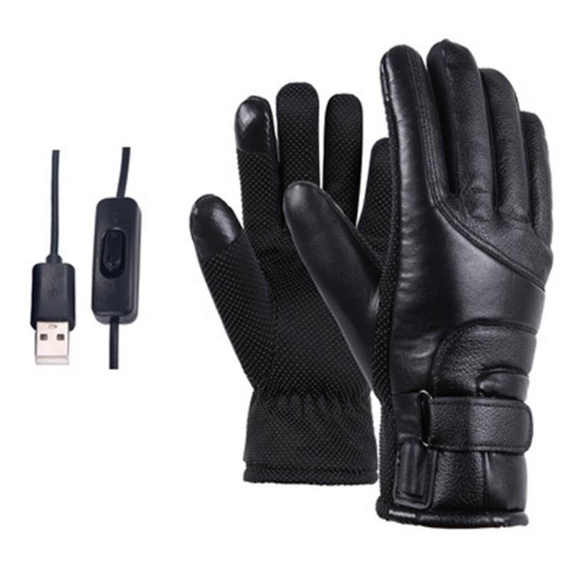 (Black)Men Heated Gloves Rechargeable USB Hand Warmer Electric Heating Gloves Winter Cycling Thermal Touch Screen Bike Gloves Windproof