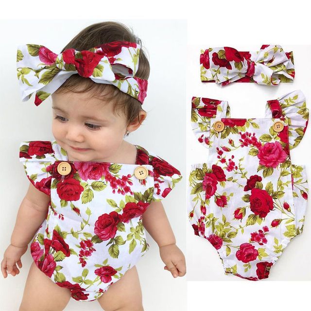 2pcs Newborn Baby Clothes Jumpsuit Toddler Romper Headband