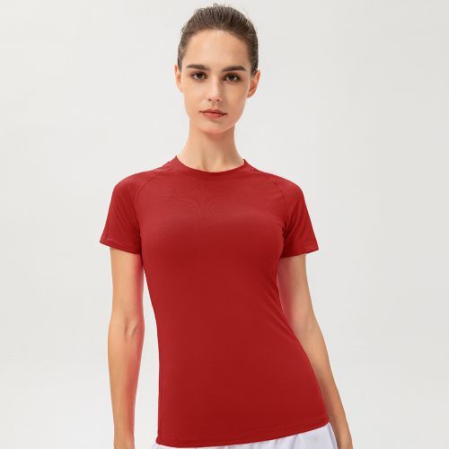 Women's Workout Running Yoga Fitness Short Sleeve Tops Sports T-Shirt（Red）