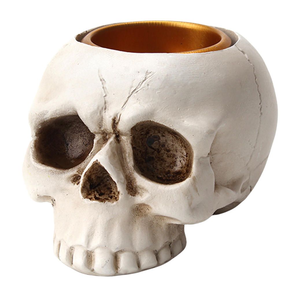Antique Resin Skull Candle Holder Stand Candlestick For
