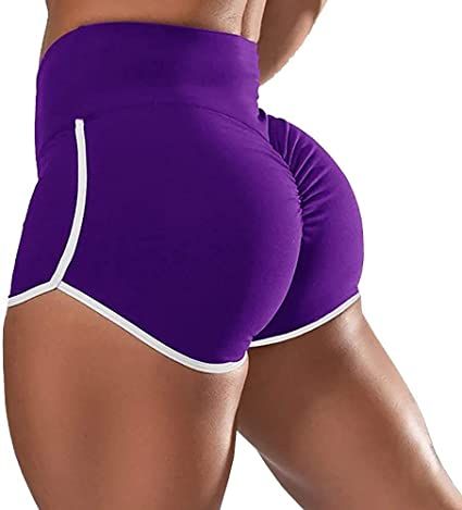 Women Gym High Waist Elastic Workout Short Stretch Yoga Purple