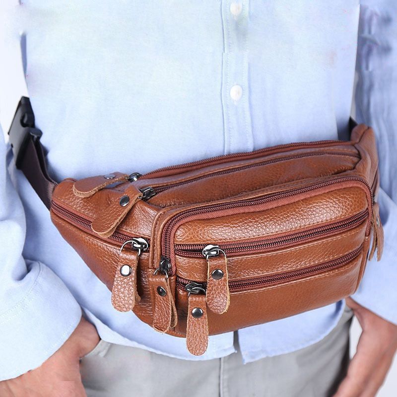 Genuine Leather Men's Fanny Pack Waist Bag For Men Large
