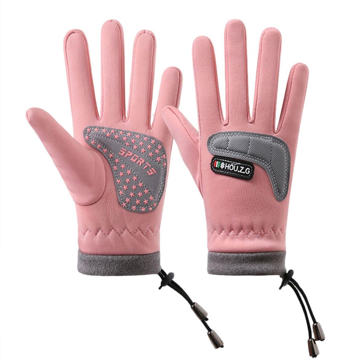 Microfiber Palm Gloves Snowproof Kids 5-finger Gloves with for Skiing Pink