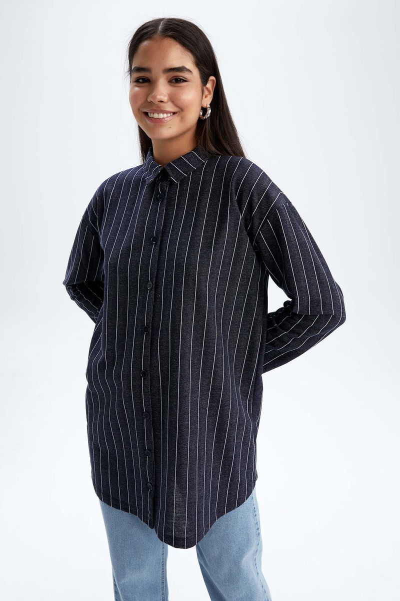 Woman Regular Fit Knitted Long Sleeve Tunic - Navy