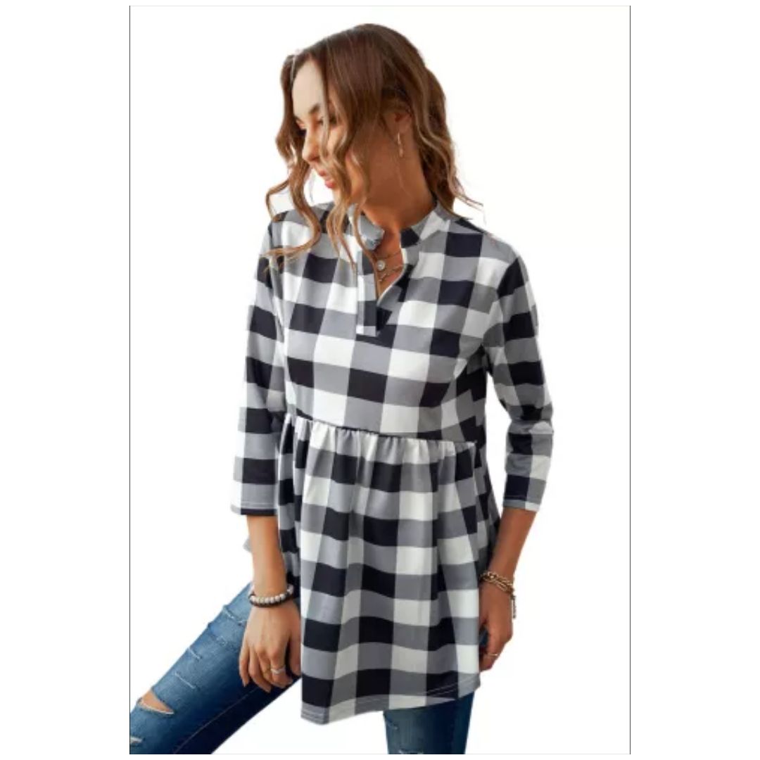 Mfed 3/4 Sleeve Split Neck Flowy Tunic Top