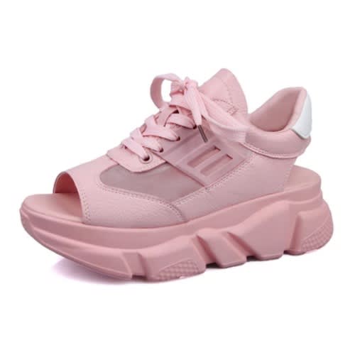 Platform Wedge Women Lace Up Sandals - Pink