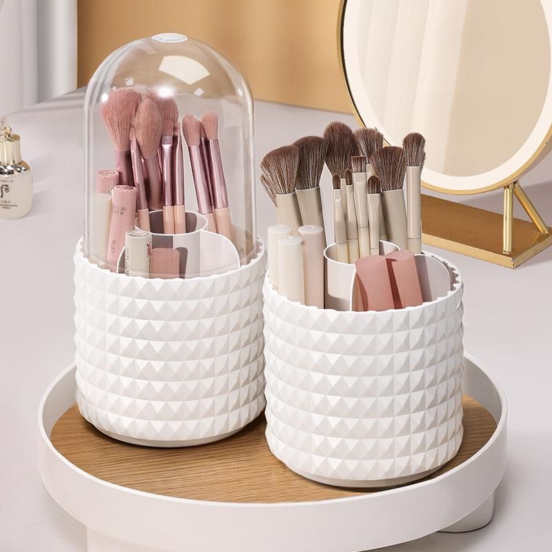 Makeup Brush Storage Rotating Lipstick Eyebrow Pencil Eye Shadow Brush Barrel Large-Capacity Pen Container Dressing Table Dustproof Grid Storage Rack