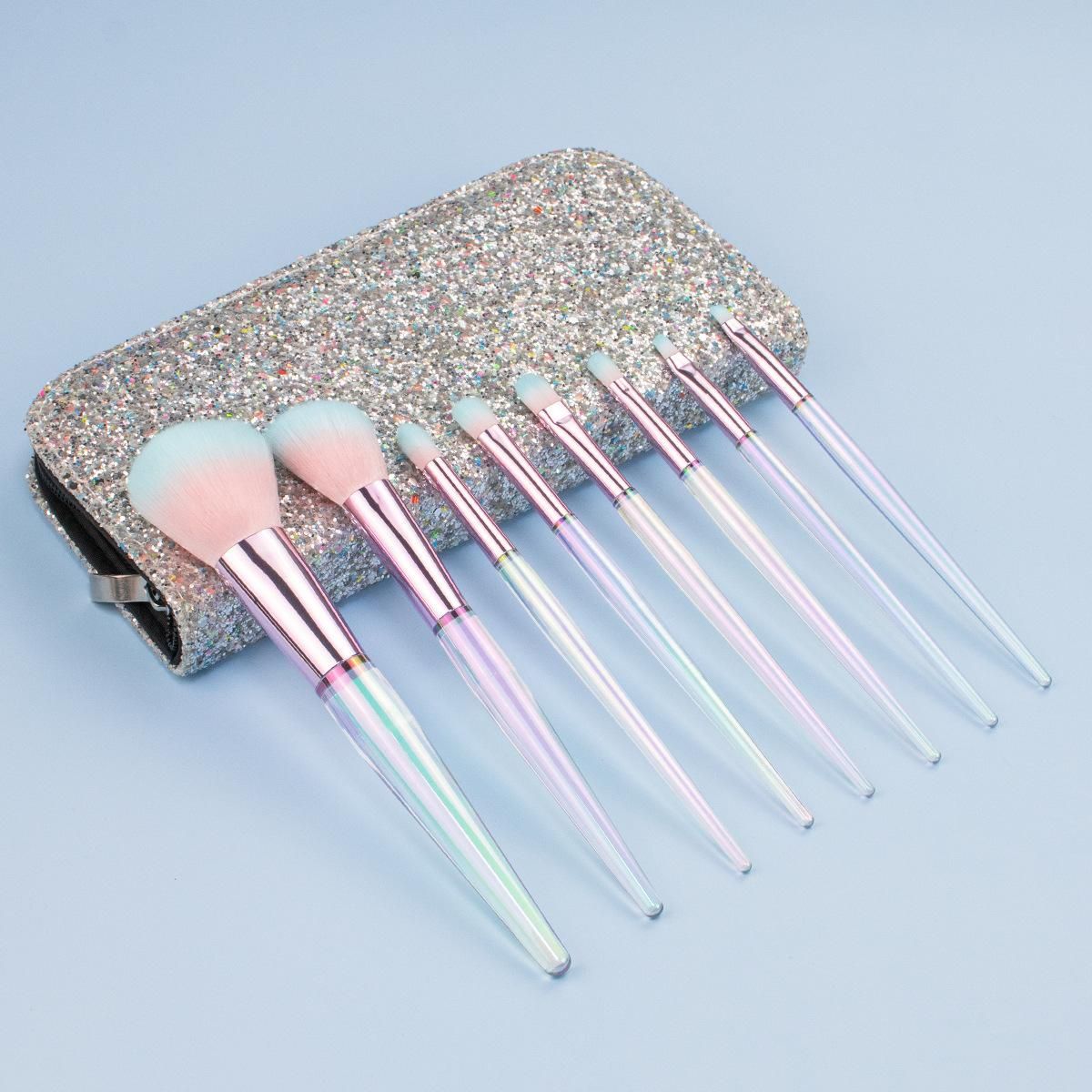8 Colorful Transparent Makeup Brushes Foundation Repair Eye Shadow Brush Eyebrow Brush Makeup Brush Set GREAT Leather Bag