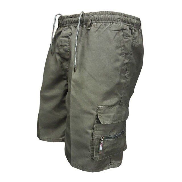 Men Plus Size Summer Multi Pockets Cargo Shorts Solid Color Drawstring Loose Casual Knee Length