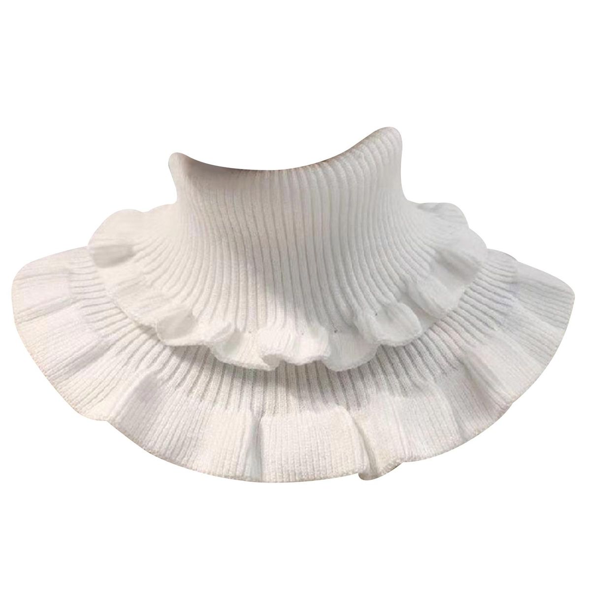 Autumn Winter Women Fake Collar Ruffles Turtleneck-White
