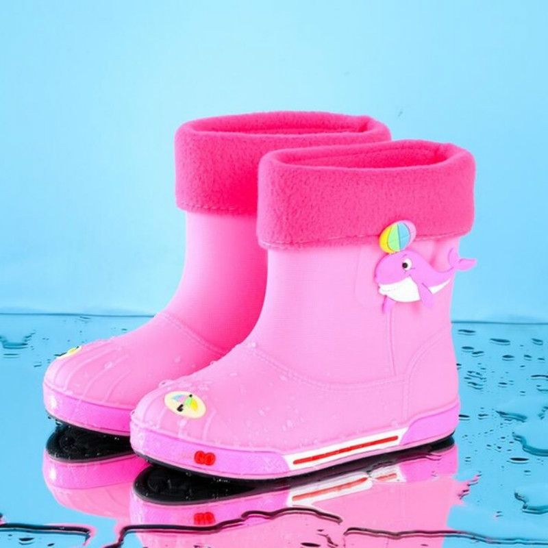 Children Non-Slip Plus Velvet Warm Cartoon Short Rain Boots, Size:Inner Length 18cm, Style:With Cotton Cover(Pink)