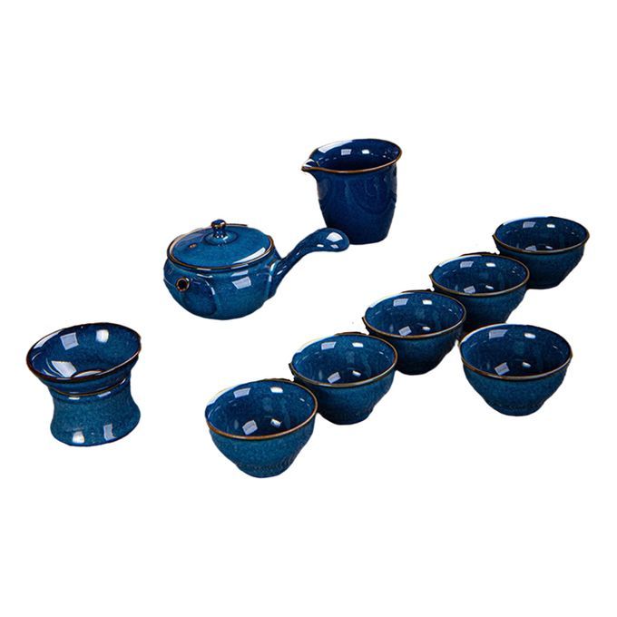 Ceramic Teapot 6 Tea Cup Chinese Kngfu Teapot Sets For 6 People Blue