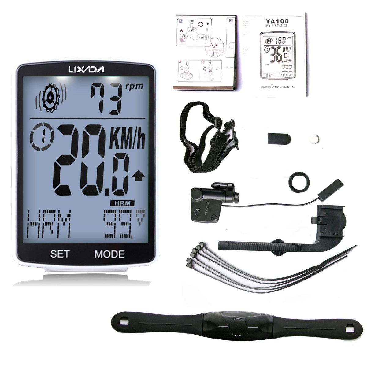 LIXADA 3 in 1 Wireless Bike Computer Multi Functional LCD Screen Bicycle Computer with Heart Rate Sensor Mountain Bike Speedometer Odometer IPX7 Waterproof Cycling Measurable Temperature Stopwatch