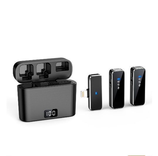 Wireless Lavalier Microphone Compact Portable Lapel Mic With Dual-Channel Recording LCD For IPhone