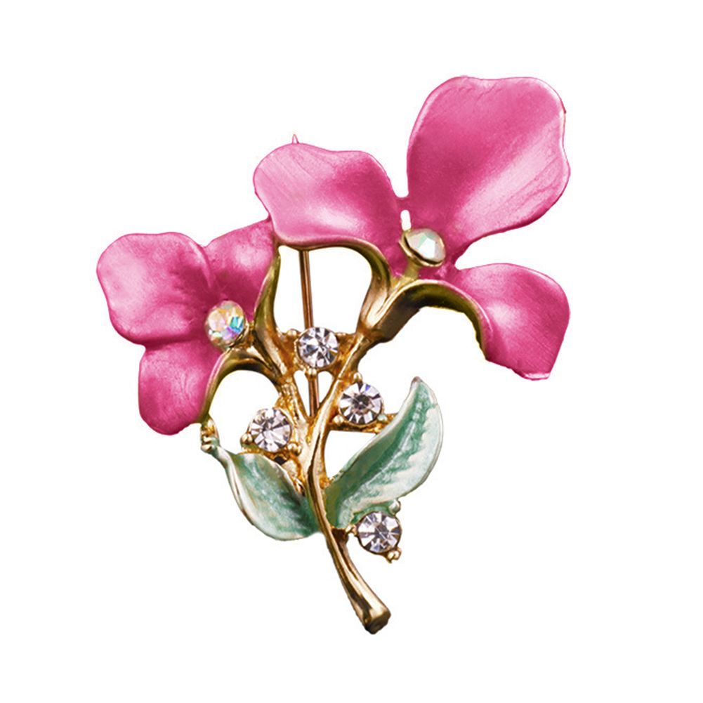 Elegant Women Flower Rhinestone Inlaid Brooch Pin-Rose Red