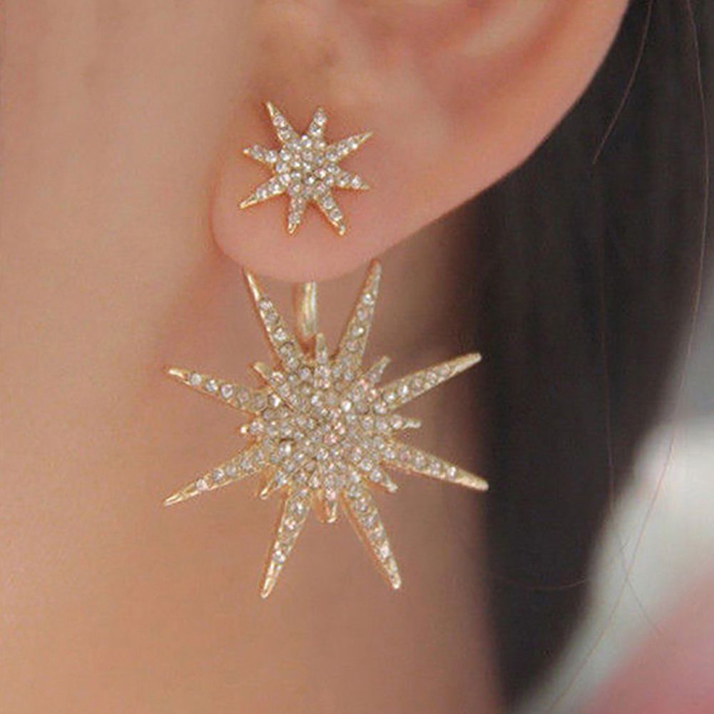 1 Pc Elegant Shiny Rhinestone Stud Earrings Dance Cocktail Ear Jacket Jewelry