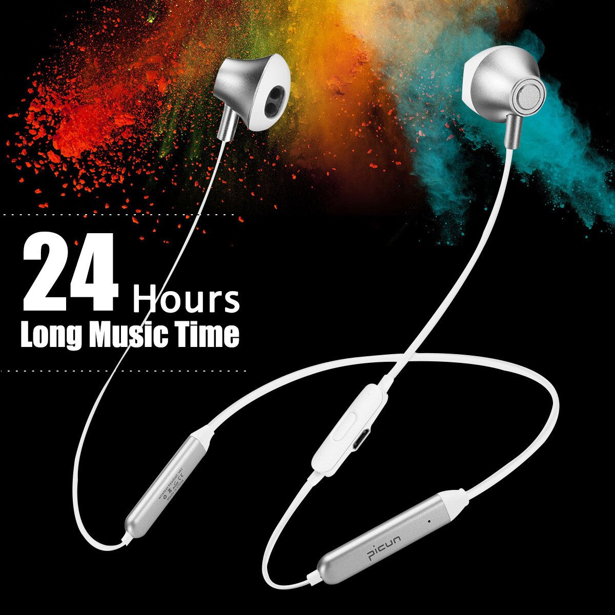 Bluetooth Wireless Earphones IPX5 Sports Magnetic Neckband Stereo Headphones Silver