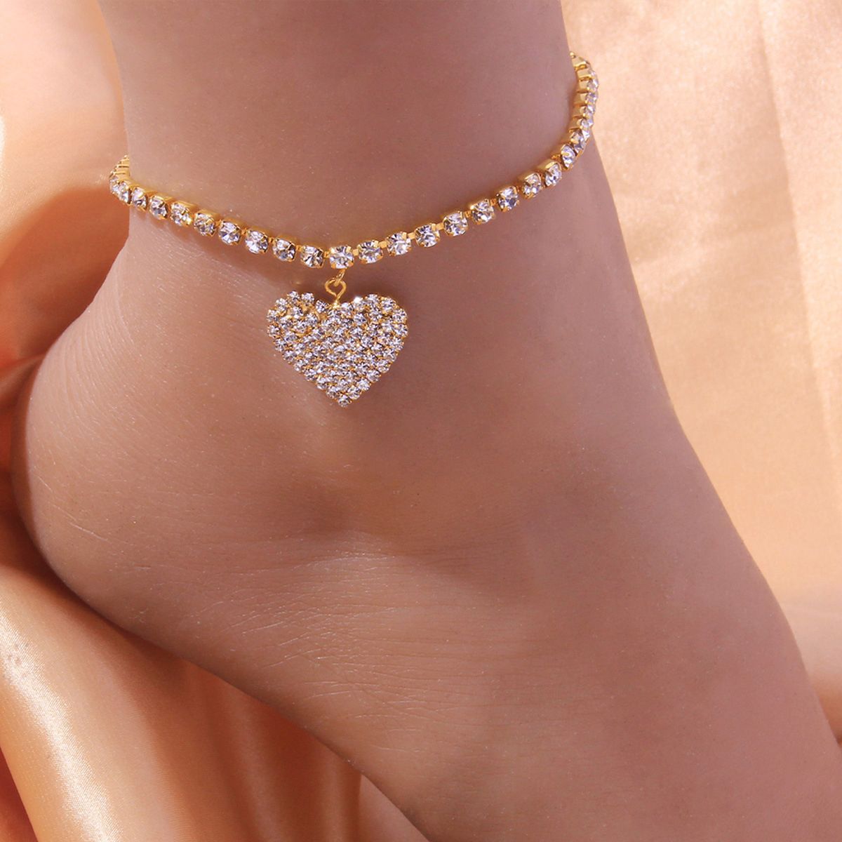 Heart Anklets Women Beach Barefoot Jewelry Non Fade Adjustable Pendant Gold