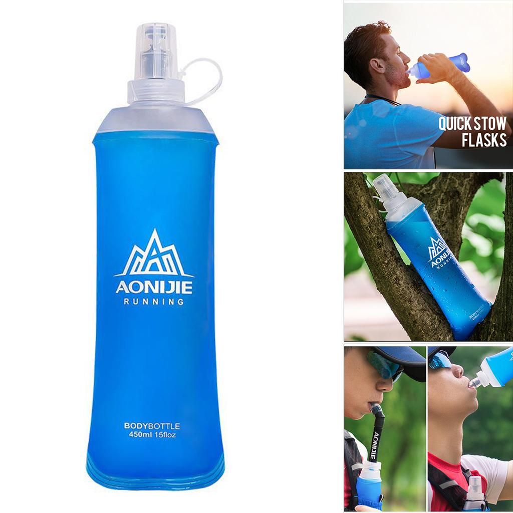 TPU Soft Flask Running Collapsible Water Drinking Bottles 450ml Blue
