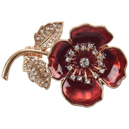 Poppy Brooches Lapel Pin Badges Crystal Banquet Red Poppy