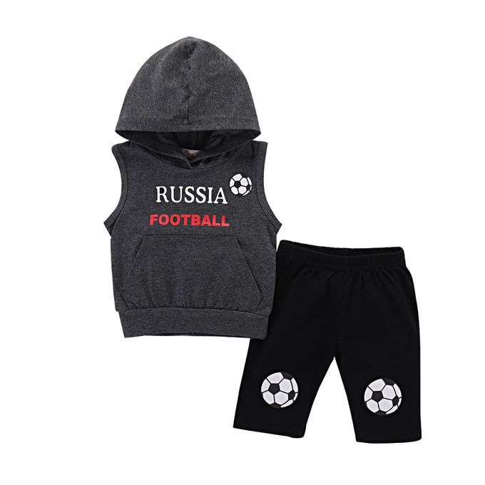 Fashionable Hildren Baby Boys Sleeveless Hooded Vest Tops + Long Pants Set-bla K-90