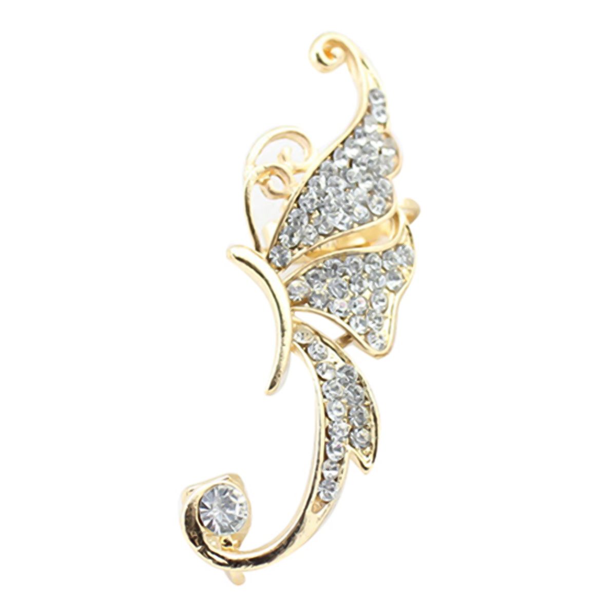1Pc Ear Cuff Butterfly Wing Shape Rhinestone Inlaid Women Fashion Wrap Earring For Party-Golden+White