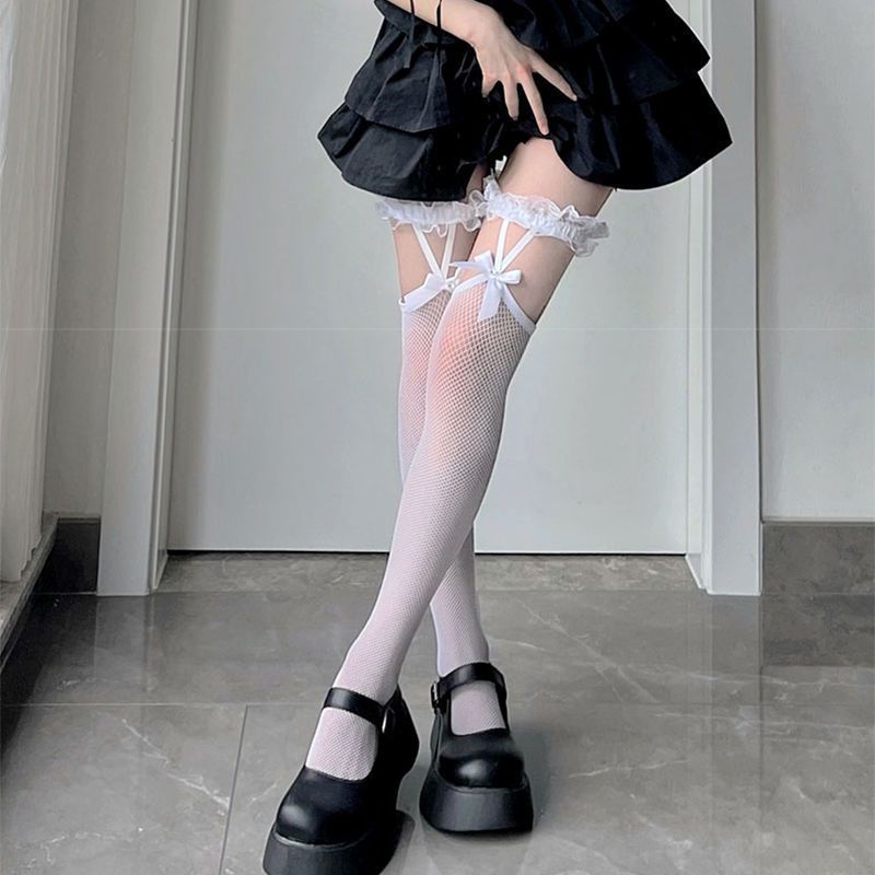 (White)Lolita Socks Stockings Warm Thigh High Lolita Bow Over The Knee Long Tube Socks JK Girl SMA